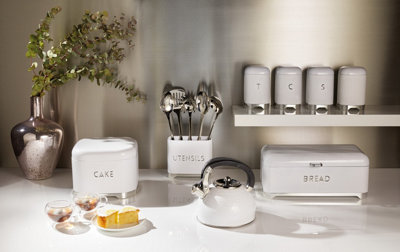 KitchenCraft Tea Canister Metal Storage Container Ice White Retro Jar