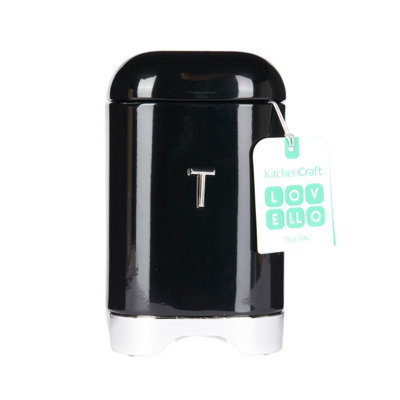 KitchenCraft Tea Canister Metal Storage Container Shadow Black Retro Jar