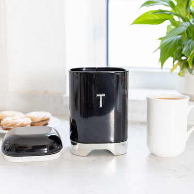 KitchenCraft Tea Canister Metal Storage Container Shadow Black Retro Jar