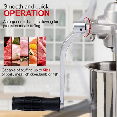 Kitchener Elite Super Heavy Duty Commercial 5 LBS Stainless Steel Sausage Stuffer Filler Maker SKU GBM004
