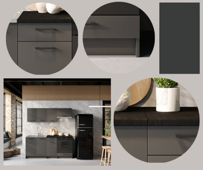 Kitchenette Small Kitchen Cabinets 5 Units Complete Set 180cm Black ...