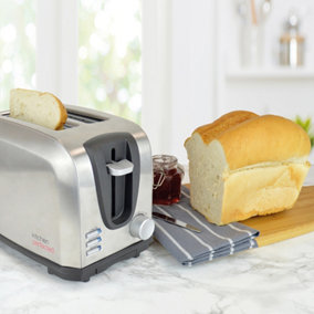KitchenPerfected 2 Slice Wide Slot Toaster - Brushed Steel