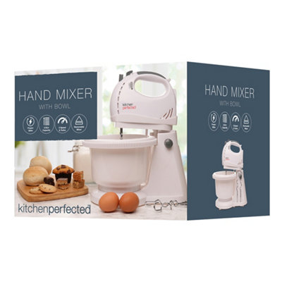 KitchenPerfected 300w Hand Mixer with 2ltr Rotating Bowl - White