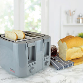 KitchenPerfected 4 Slice Wide Slot Toaster, 7 Browning Settings, Defrost/Reheat/Cancel, - Anthracite Grey