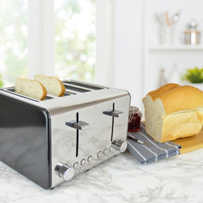 KitchenPerfected 4 Slice Wide Slot Toaster Black Stainless Steel