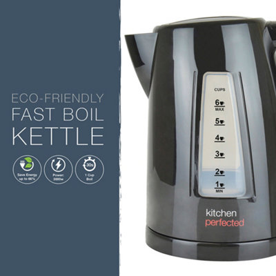 KitchenPerfected Quiet Rapid Boil Eco-Friendly Cordless Kettle - 3000w,  Black