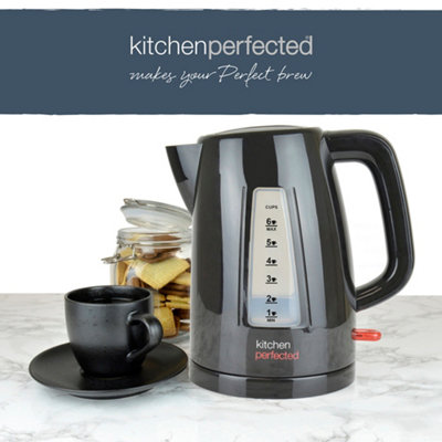 KitchenPerfected Quiet Rapid Boil Eco-Friendly Cordless Kettle - 3000w,  Black