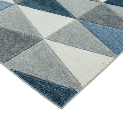 Kite Blue Modern Geometric Machine Made Jute Backing Rug for Living Room Bedroom and Dining Room-160cm X 230cm