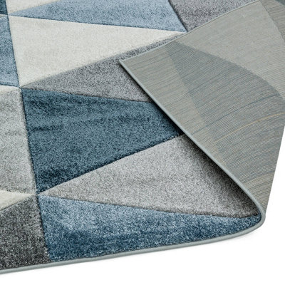 Kite Blue Modern Geometric Machine Made Jute Backing Rug for Living Room Bedroom and Dining Room-160cm X 230cm - 4