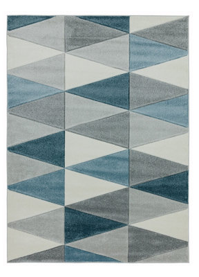 Kite Blue Modern Geometric Machine Made Jute Backing Rug for Living Room Bedroom and Dining Room-160cm X 230cm - 5