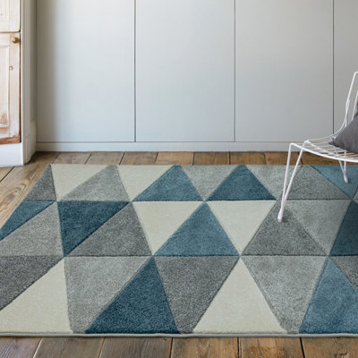 Kite Blue Modern Geometric Machine Made Jute Backing Rug for Living Room Bedroom and Dining Room-80cm X 150cm