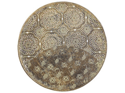 KITNOS Round Gold Decorative Iron Tray with Openwork Floral Pattern, 49 cm
