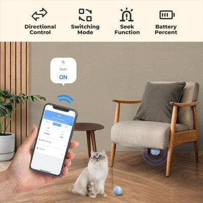 KITPLUS App Interactive Cat Ball Toy, Cat Toys for Indoor Cats, Unique Lighted Cat Toy, USB Rechargeable, 3 Interaction Modes