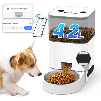 KITPLUS Automatic Cat Feeder, APP Control, Dog Feeder Cat Food Dispenser, Lock Lid, Voice recording, up to 10 meals a day