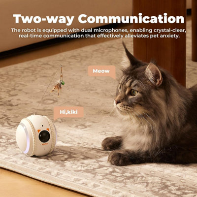 KITPLUS Pet interactive bestie robot with 4K camera, video interaction, 12 pet teasing modes and cat meows, soft lights and teaser