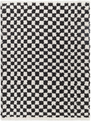 KITTU Shaggy Modern Plush Pile Dark Grey Checkered Area Rug 160 x 213 cm