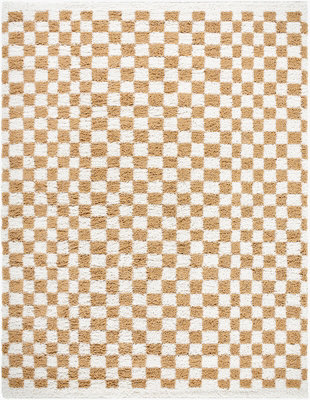 KITTU Shaggy Modern Plush Pile Saffron Checkered Area Rug 160 x 213 cm