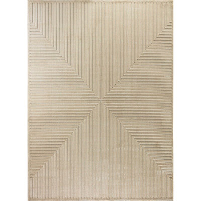 KIYOSHI In- & Outdoor 3D High & Low Pile Textured Beige Area Rug 140 x 200 cm