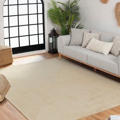 KIYOSHI In- & Outdoor 3D High & Low Pile Textured Beige Area Rug 140 x 200 cm