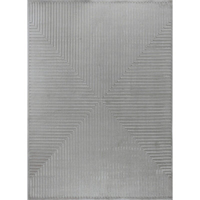 KIYOSHI In- & Outdoor 3D High & Low Pile Textured Grey Area Rug 120 x 170 cm
