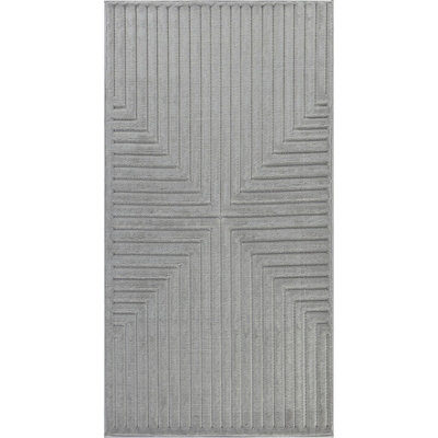 KIYOSHI In- & Outdoor 3D High & Low Pile Textured Grey Area Rug 80 x 150 cm