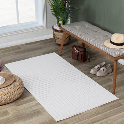 KIYOSHI In- & Outdoor 3D High & Low Pile Textured White Area Rug 80 x 150 cm