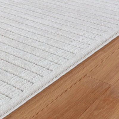KIYOSHI In- & Outdoor 3D High & Low Pile Textured White Area Rug 80 x 150 cm