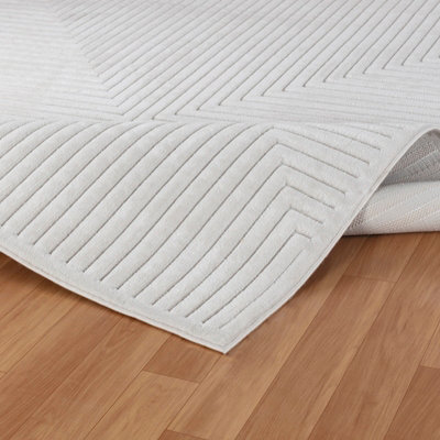 KIYOSHI In- & Outdoor 3D High & Low Pile Textured White Area Rug 80 x 150 cm