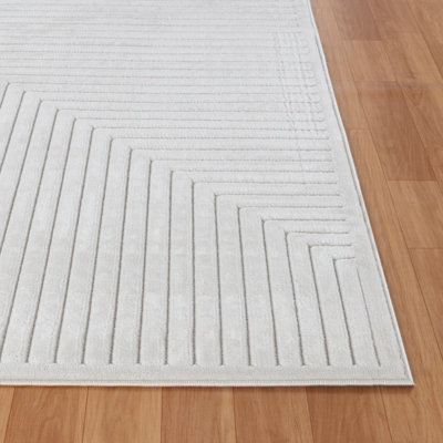 KIYOSHI In- & Outdoor 3D High & Low Pile Textured White Area Rug 80 x 150 cm