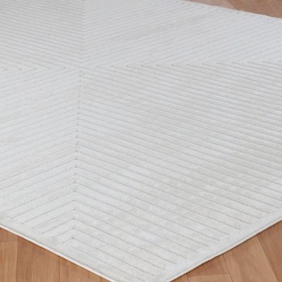 KIYOSHI In- & Outdoor 3D High & Low Pile Textured White Area Rug 80 x 150 cm