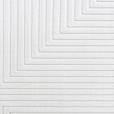 KIYOSHI In- & Outdoor 3D High & Low Pile Textured White Area Rug 80 x 150 cm