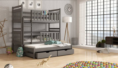 Klara Bunk Bed With Trundle And Storage in Graphite W1980mm x H1710mm x D980mm