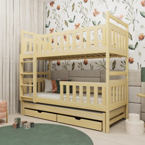 Klara Bunk Bed With Trundle And Storage in Pine W1980mm x H1710mm x D980mm