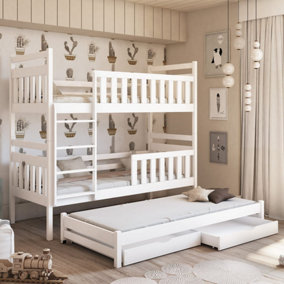 Klara Bunk Bed With Trundle, Foam/Bonnell Mattresses Mattresses And Storage in White W1980mm x H1710mm x D980mm