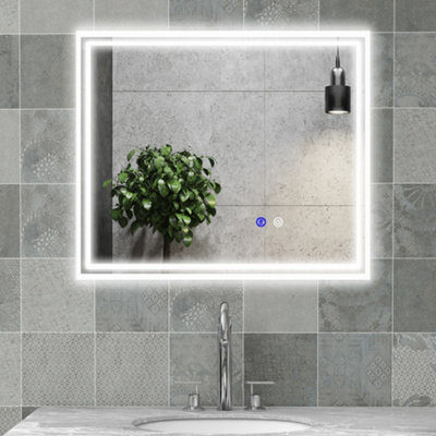 kleankin 60 x 50 cm Dimmable Bathroom Mirror with LED Lights, 3 Colours ...