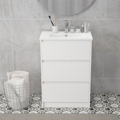 Buy kleankin 600mm Bathroom Vanity Unit w/ 1 Tap Hole Basin Drawers ...