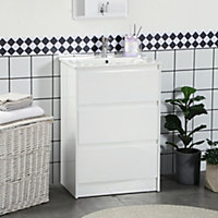 kleankin 600mm Bathroom Vanity Unit with 1 Tap Hole Basin Drawers Gloss White