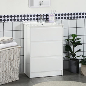 kleankin 600mm Bathroom Vanity Unit with 1 Tap Hole Basin Drawers Gloss White