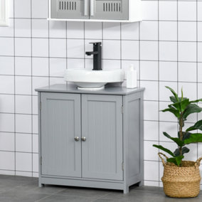 kleankin 60x60cm Under-Sink Storage Cabinet w/ Adjustable Shelf Grey
