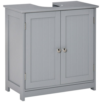 kleankin 60x60cm Under-Sink Storage Cabinet w/ Adjustable Shelf Grey