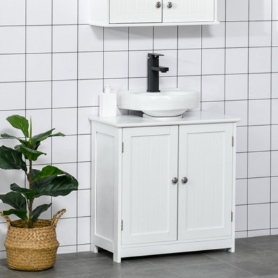 kleankin Bathroom Pedestal Under Sink Cabinet with Storage Shelf, 2 Doors, White