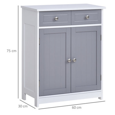 kleankin 75x60cm Freestanding Bathroom Storage Cabinet Unit w/ 2 Drawers Cupboard Adjustable Shelf Metal Handles Grey White