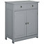 kleankin 75x60cm Freestanding Bathroom Storage Cabinet Unit w/ 2 Drawers Cupboard Adjustable Shelf Metal Handles Grey