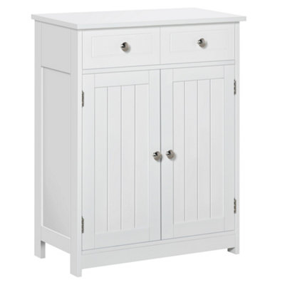 kleankin 75x60cm Freestanding Bathroom Storage Cabinet Unit w/ 2 Drawers Cupboard Adjustable Shelf Metal Handles White