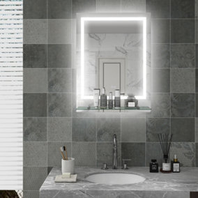 kleankin 80 x 60 cm Dimmable Bathroom Mirror with LED Lights, 3 Colours, Defogging Film