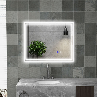 kleankin 90 x 70 cm Dimmable Bathroom Mirror with LED Lights, 3 Colours ...