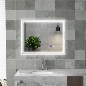 kleankin 90 x 70 cm Dimmable Bathroom Mirror with LED Lights, 3 Colours, Defogging Film