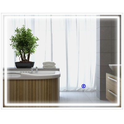 kleankin 90 x 70 cm Dimmable Bathroom Mirror with LED Lights, 3 Colours, Defogging Film