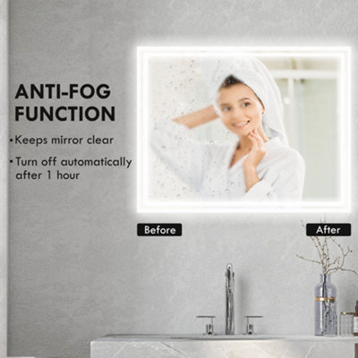 kleankin 90 x 70 cm Dimmable Bathroom Mirror with LED Lights, 3 Colours, Defogging Film