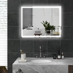 kleankin 90 x 70 cm Illuminated Bathroom Mirror, LED Lights, 3 Colours, Defogging Film